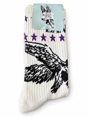 LANVIN Eagle & Purple Star White Ribbed Socks EU 40–46 NWT